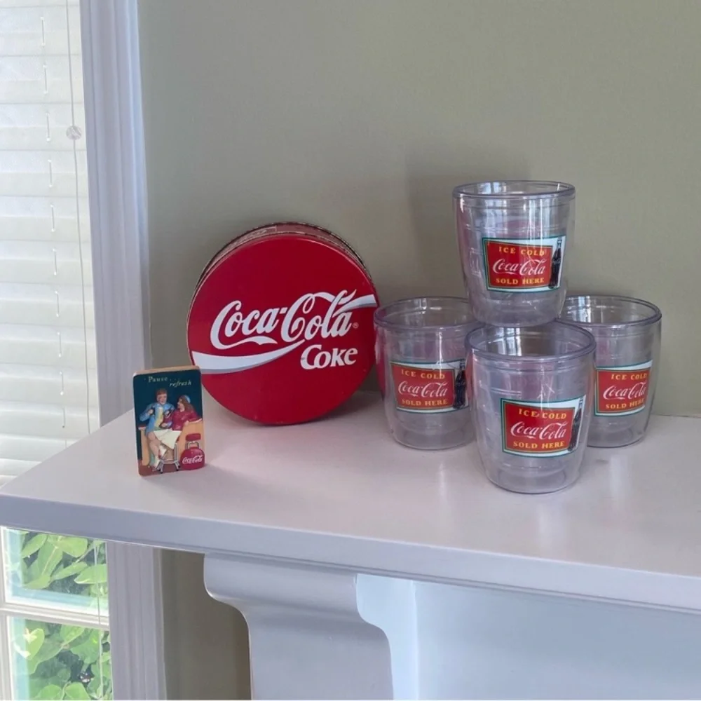 Coca Cola Collectors Set Vintage Coca Cola Tin Acrylic Tumblers Glasses Magnet